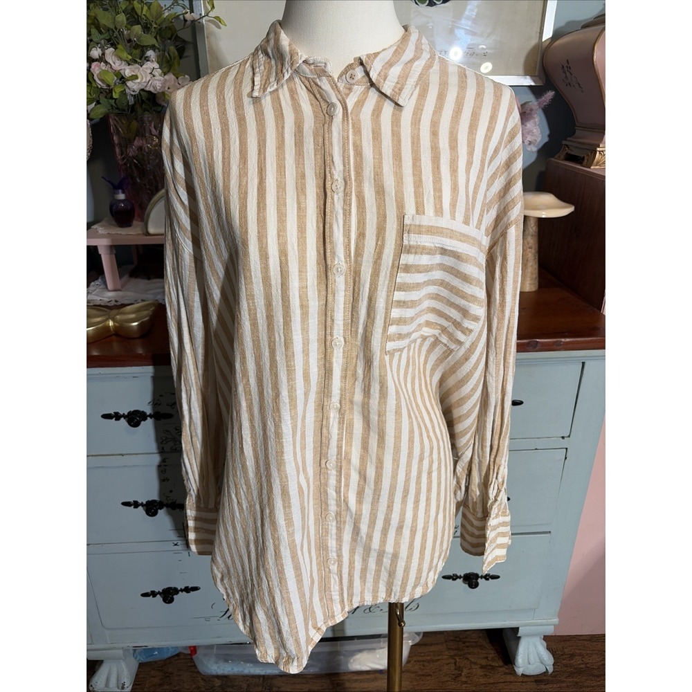 Maeve Linen/Cotton Blend Tunic Blouse Button Up. Sz Medium. Lagenlook.